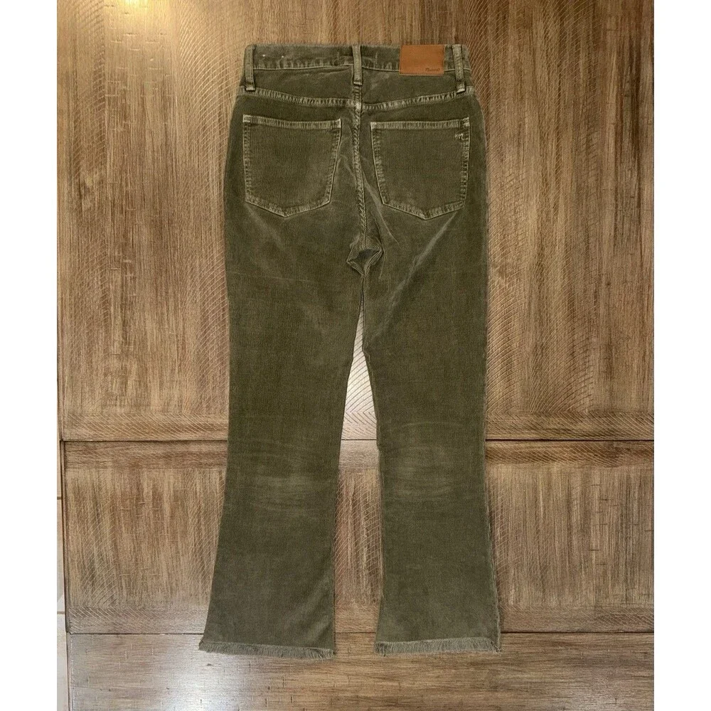 Madewell Cali Demi-Boot Button Fly Raw Hem Capers Green Corduroy Pants Size 24
